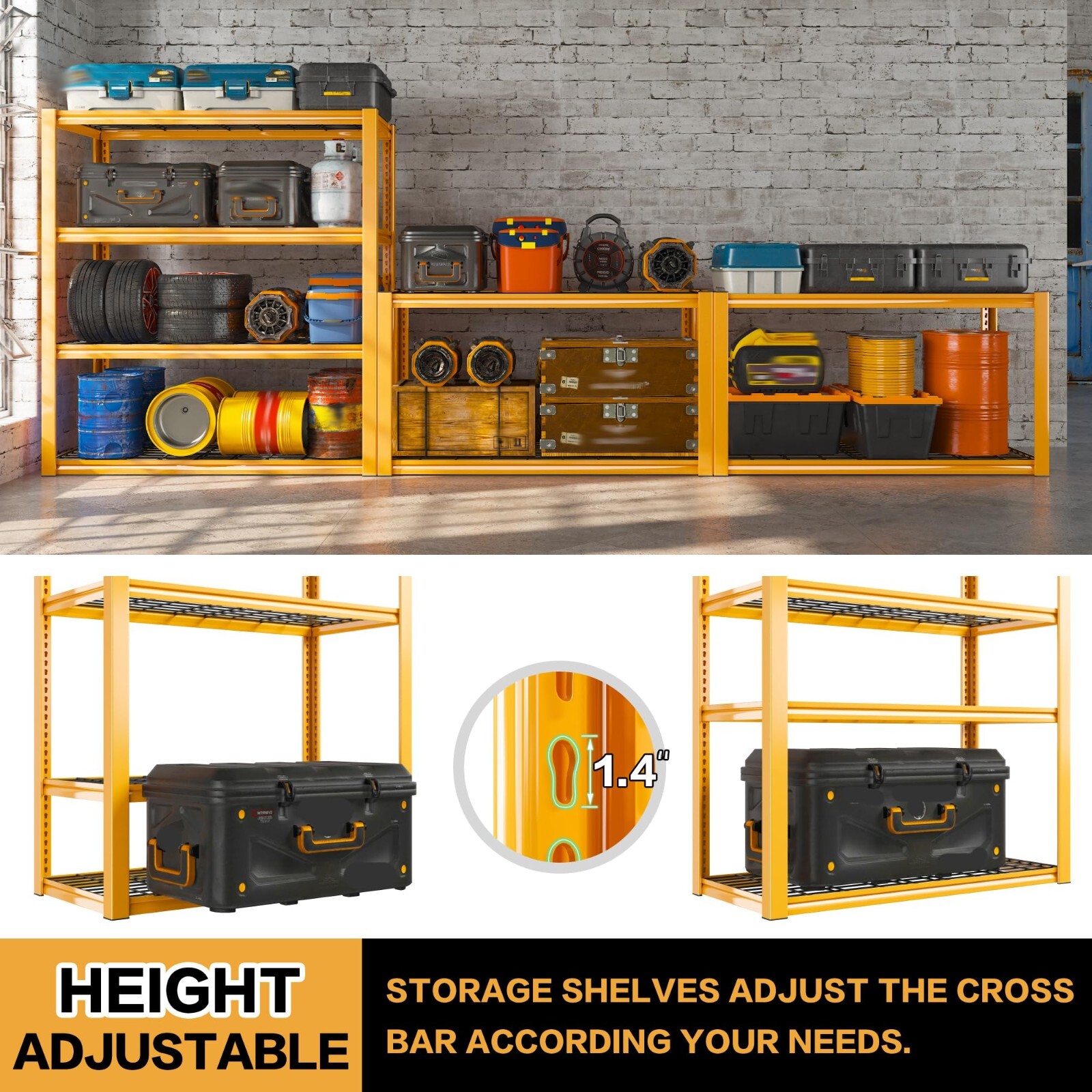 1Pcs Garage Shelving Heavy Duty Storage Shelves for Warehouse Basement,Yellow