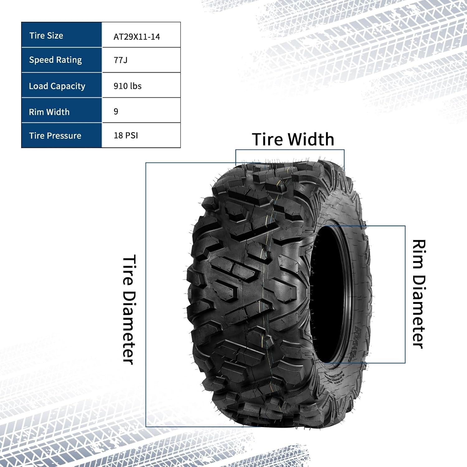 Set of 4 All-Terrain ATV/UTV Tires 29×9-14 Front & 29×11-14 Rear, 6PR ATV Tire