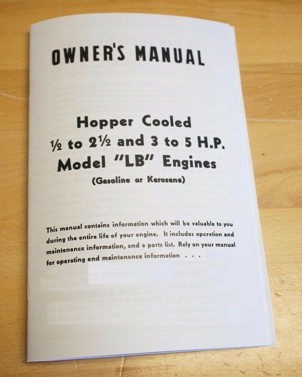 IHC 1/2 2-1/2 3 5 HP IH Model LB Stationary Engine International Owner’s Manual