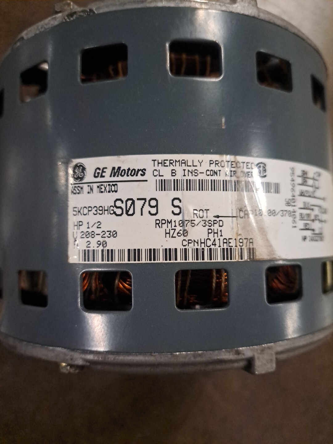 GE Furnace Blower Motor 5KCP39HGS079S / HC41EA197A / 1075rpm/3spd / 208-230v