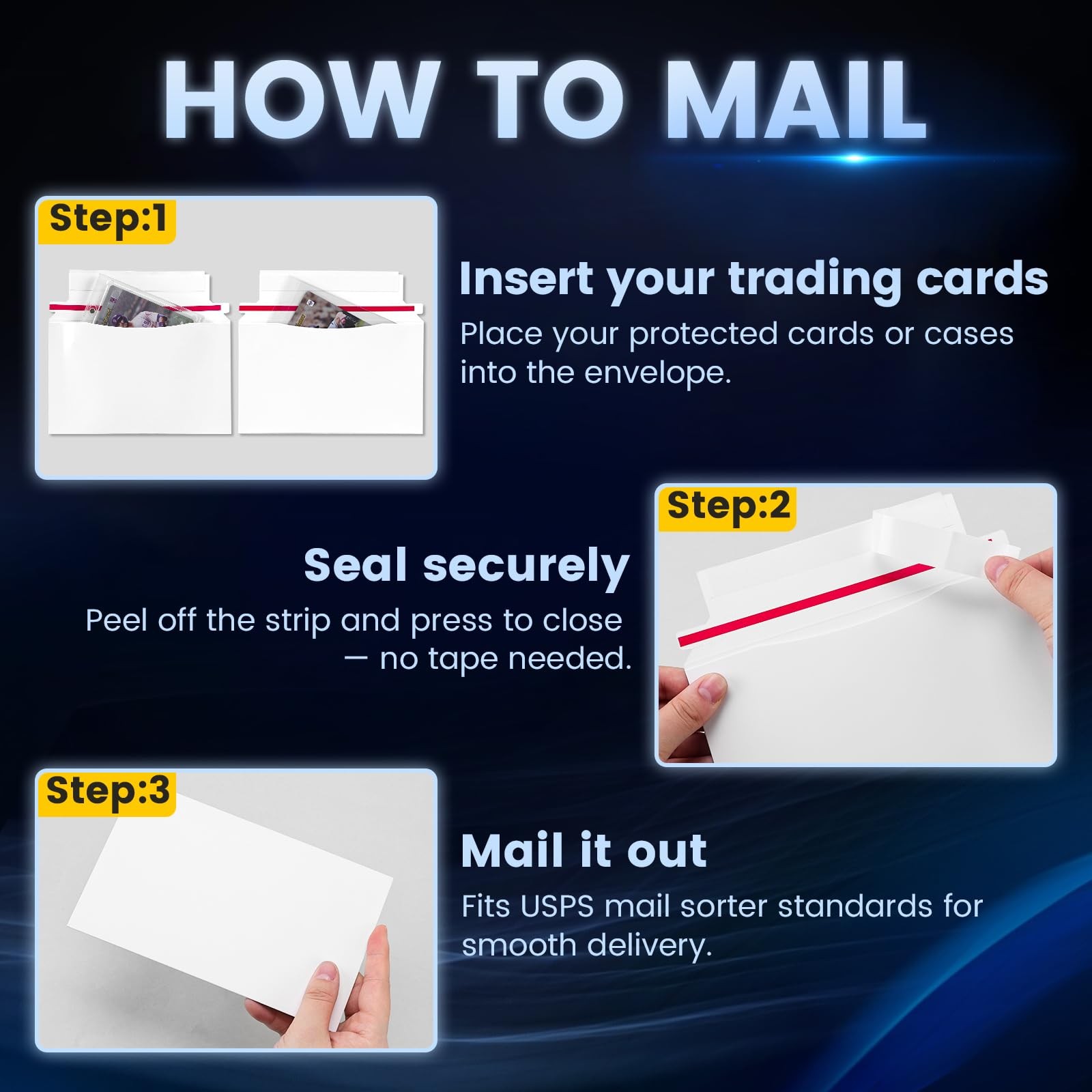 Mailer Trading Card Envelopes 180 Pack 7″ x 4.35″ Semi-Rigid Toploaders