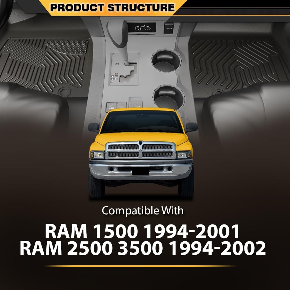 TPE Floor Mats 2PCS for Dodge Ram 1500 1994-2001 All Weather 1st Row