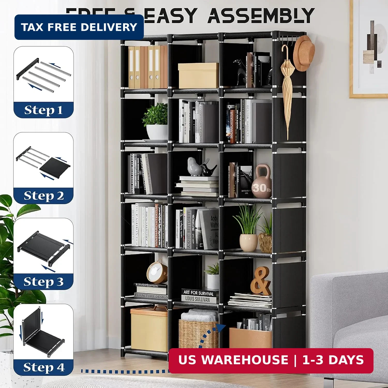 Bookcase, 18-Cube Extra Large Book Shelf, DIY Cube Storage Organizer for Bedroom