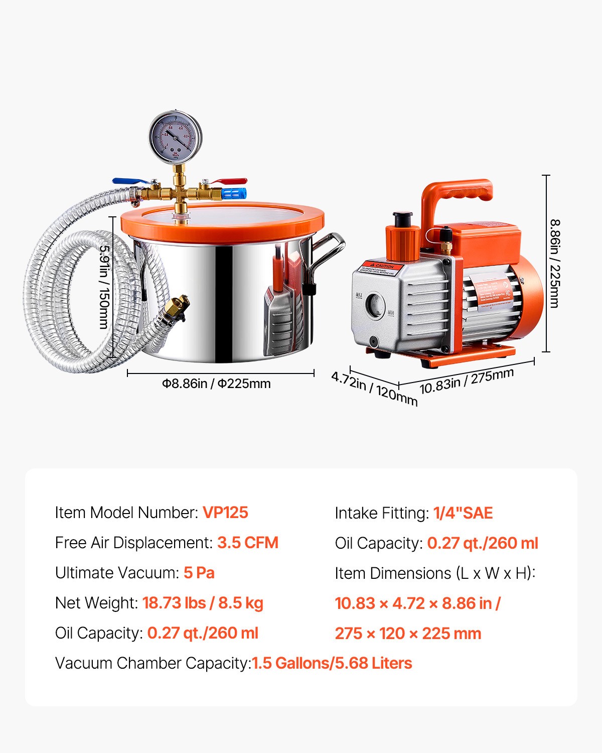 Uimoso 1.5 Gallon Vacuum Chamber 3.5CFM Single Stage Pump Degassing Chamber Kit