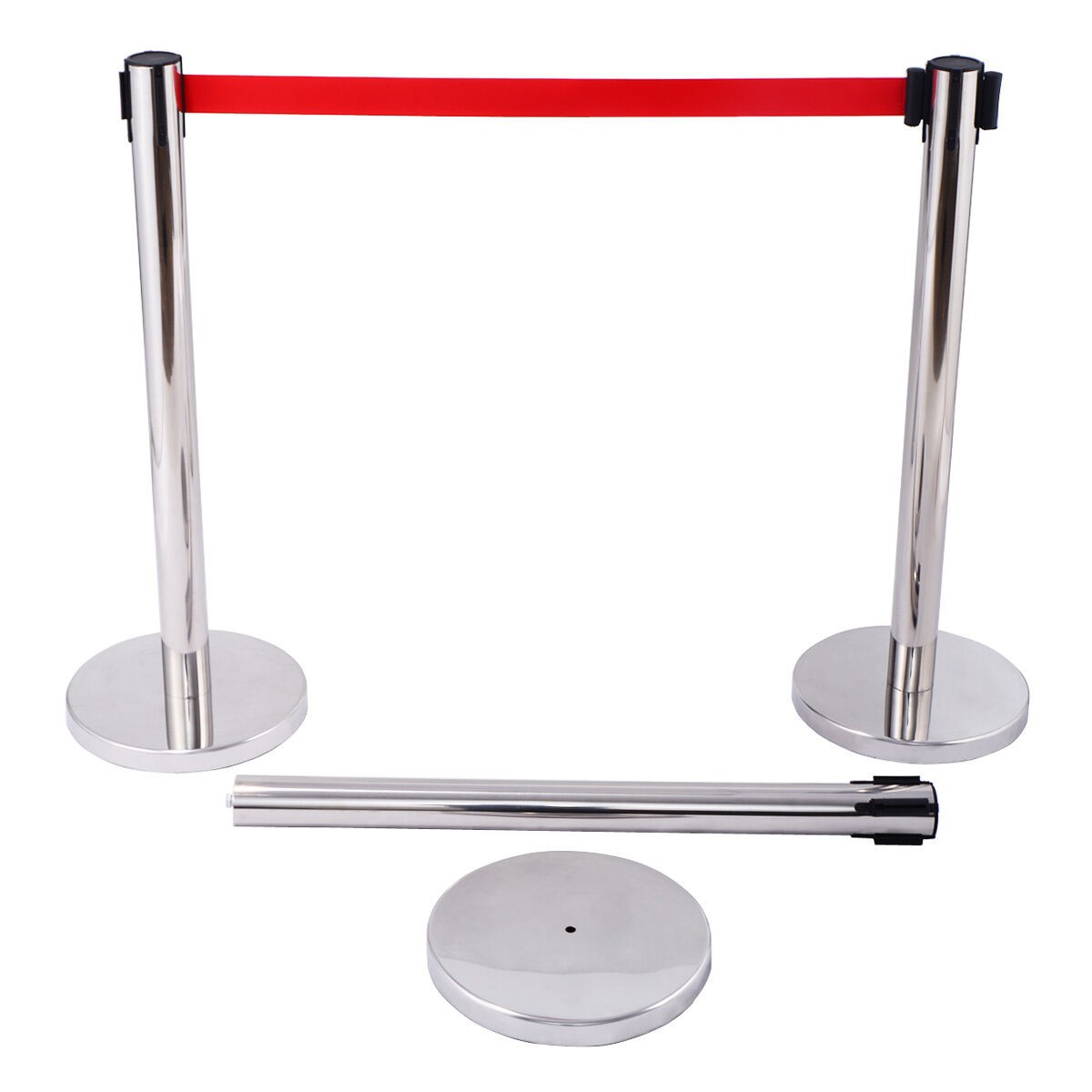 6Pcs Stanchion Posts Queue Pole Retractable Red Belt Crowd Control Barrier New