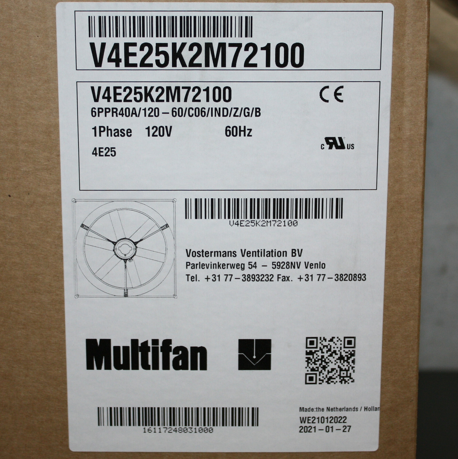 Multifan 10″ Corrosion Resistant Exhaust Fan V4E25K2M72100, 120V AC, 880 CFM