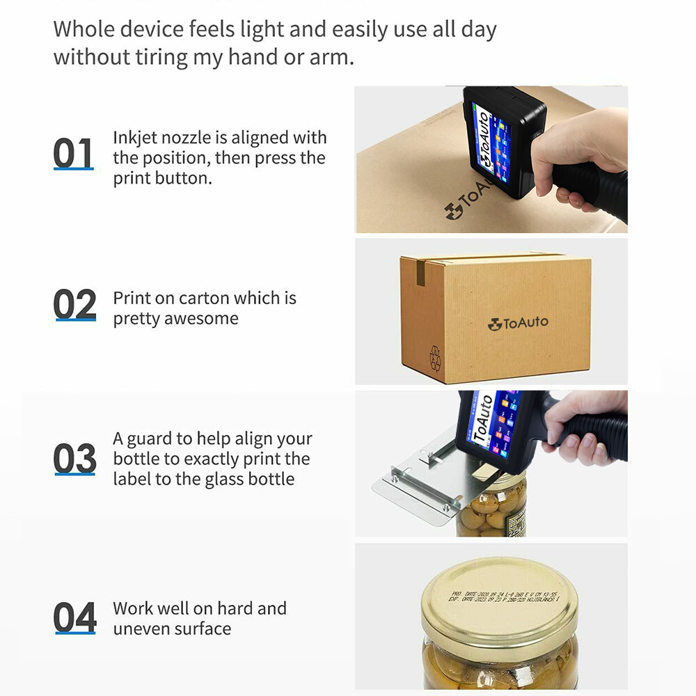 ToAuto Handheld Inkjet Printer Date QR Code Barcode Printing Logo Label 42ml Ink