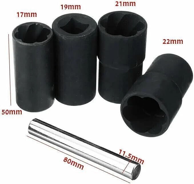 5pc Wheel Lock Removal Kit, Locking Lug Nut Removal Tool – 17MM,19MM, 21MM, 22MM