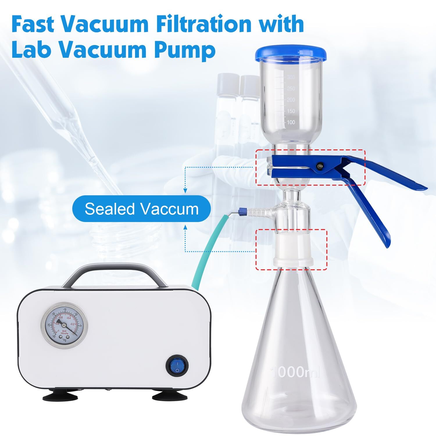 1000mL Lab Vacuum Filtration Distillation Apparatus, Glass Suction Filtering Kit