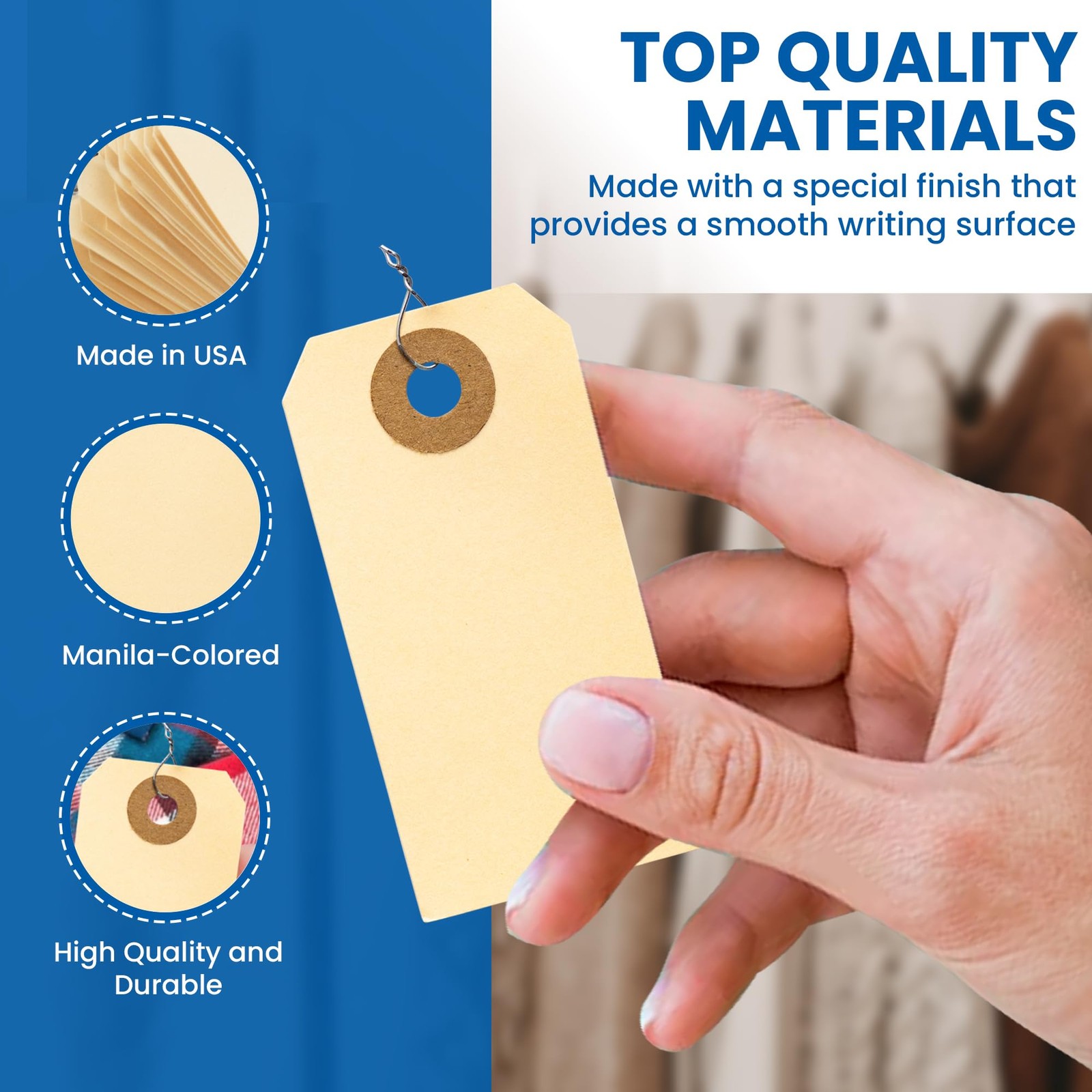 Manila Shipping Tags 500 PCS Size 1 2-3/4×1-3/8 Inch Elastic String Supply