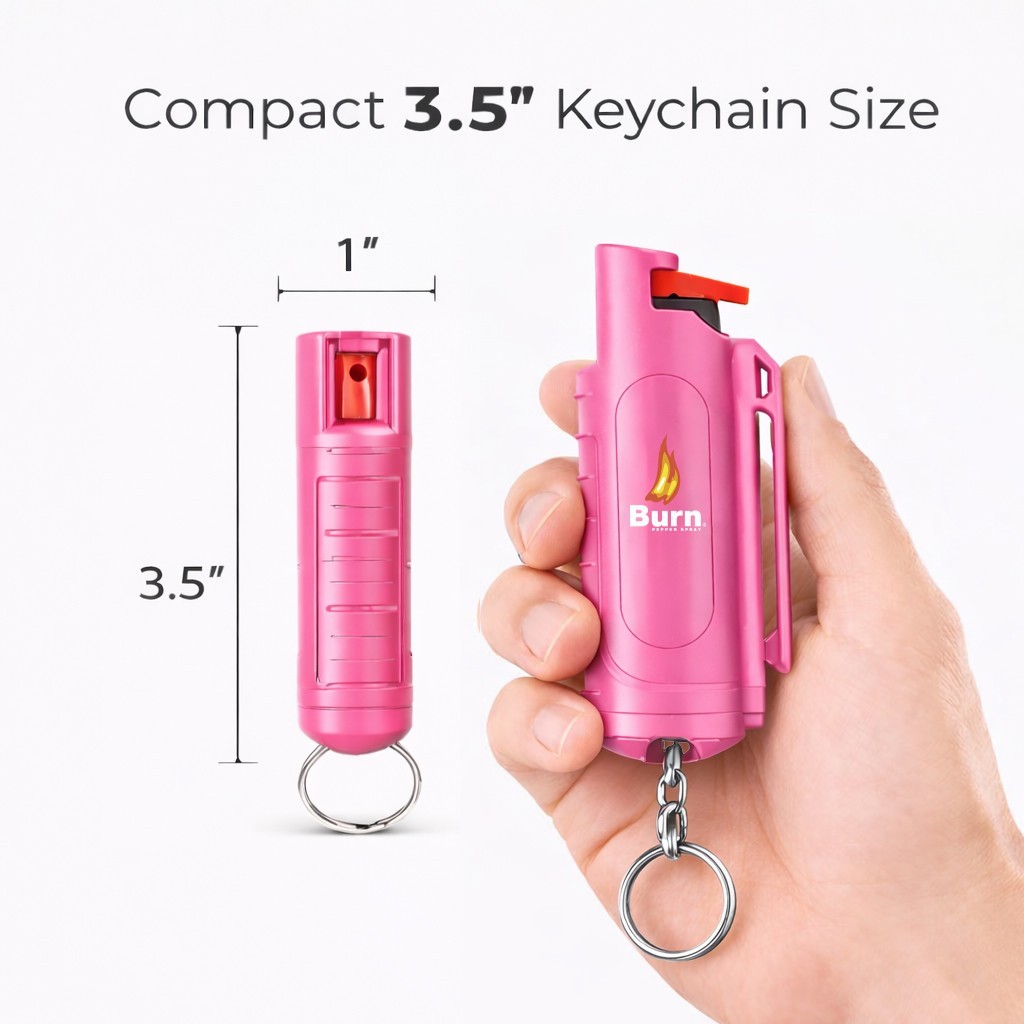BURN PEPPER SPRAY Maximum Strength Self Defense Security Keychain Pink 2 Pack