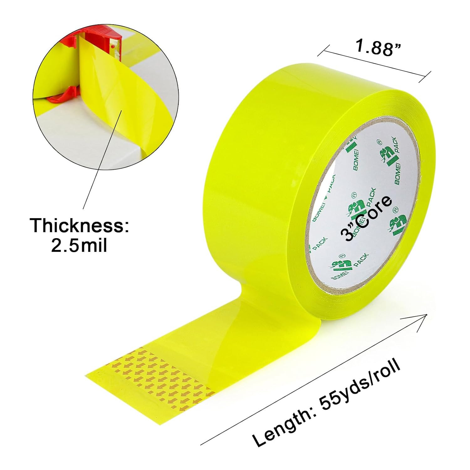Light Yellow Heavy Duty Packing Tape 3 Rolls, 1.88 Inches Wide, 55Yds Length per