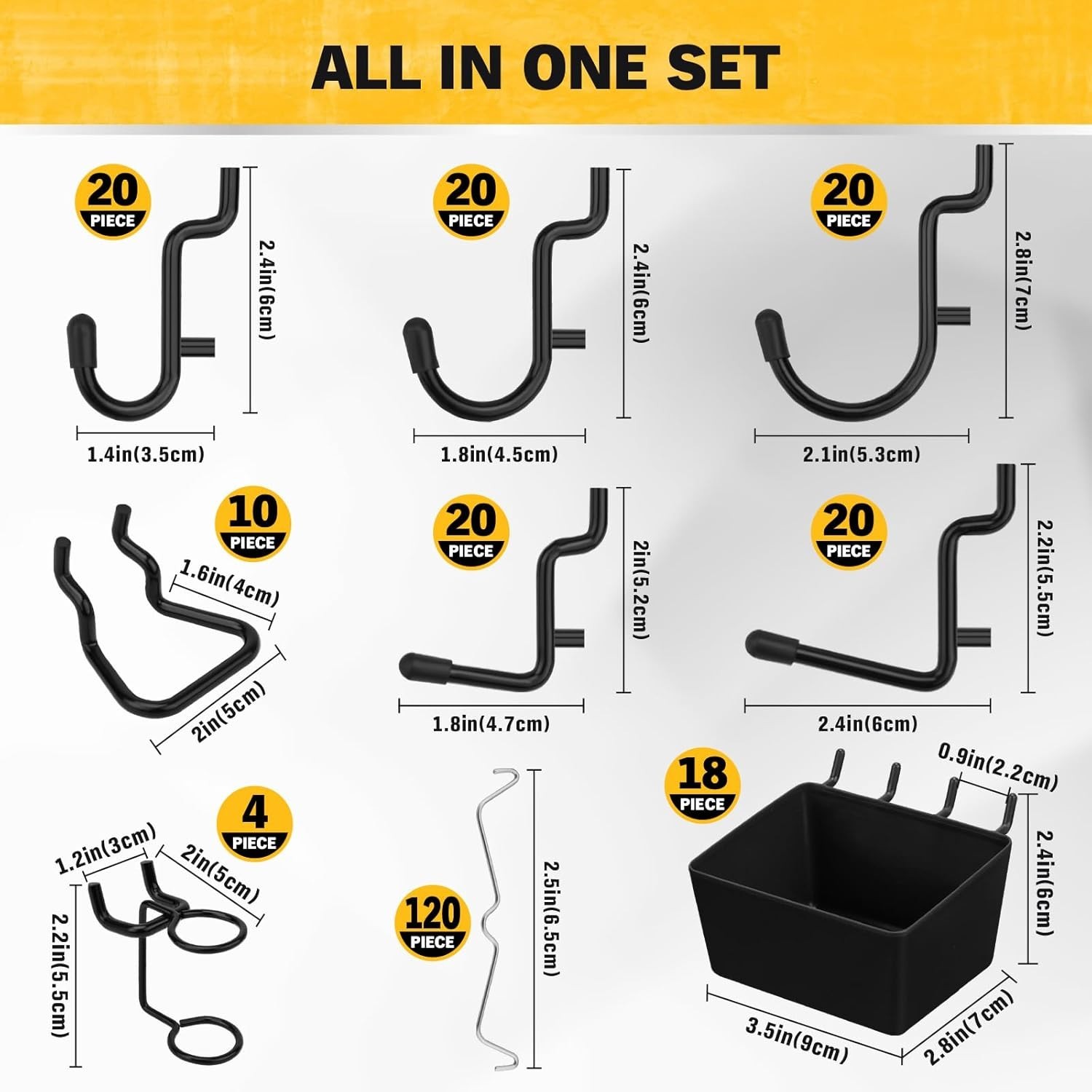 286-Piece Extra Thick Pegboard Hooks Set, 1/4″ Heavy Duty Black Peg Board Org…