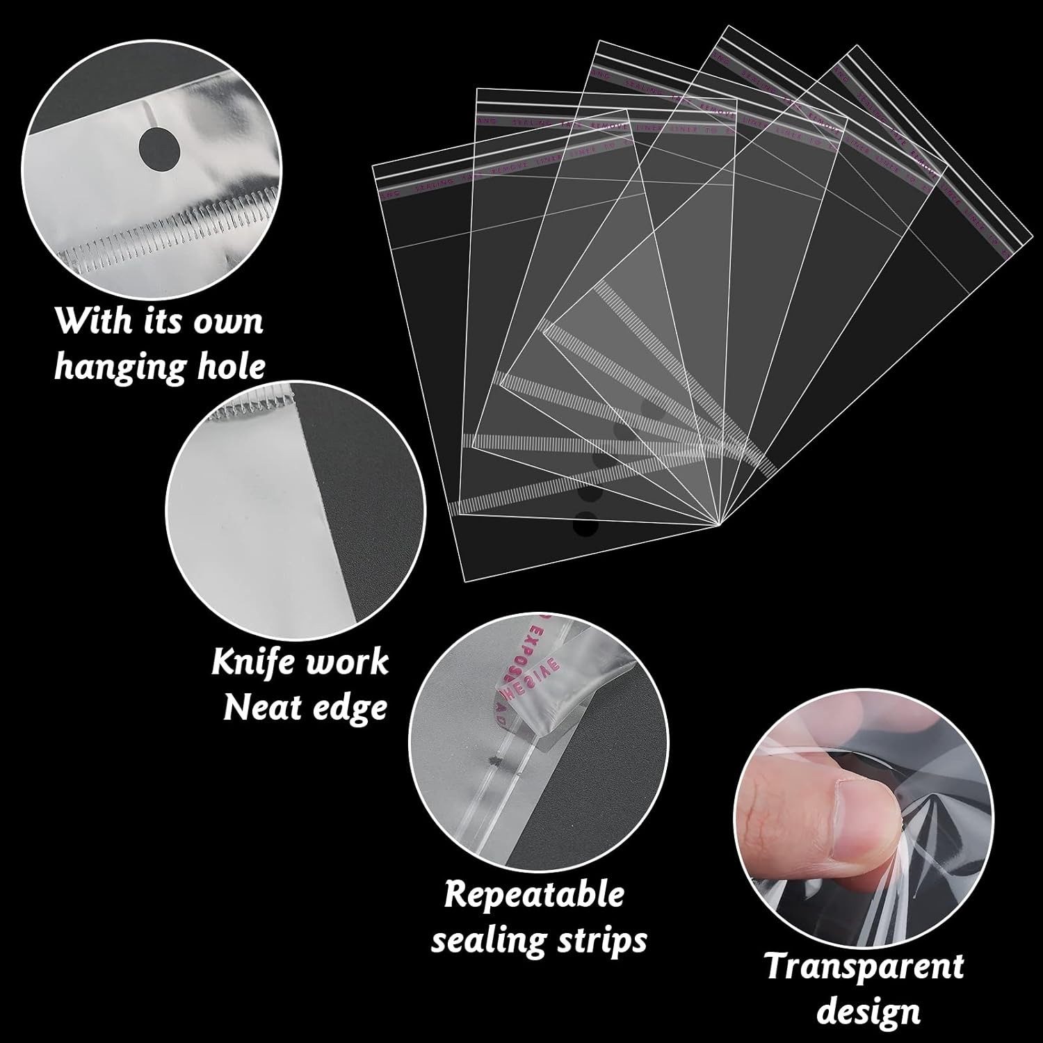 400Pcs Clear Plastic Self Sealing Bags with Hang Hole Resealable Large,