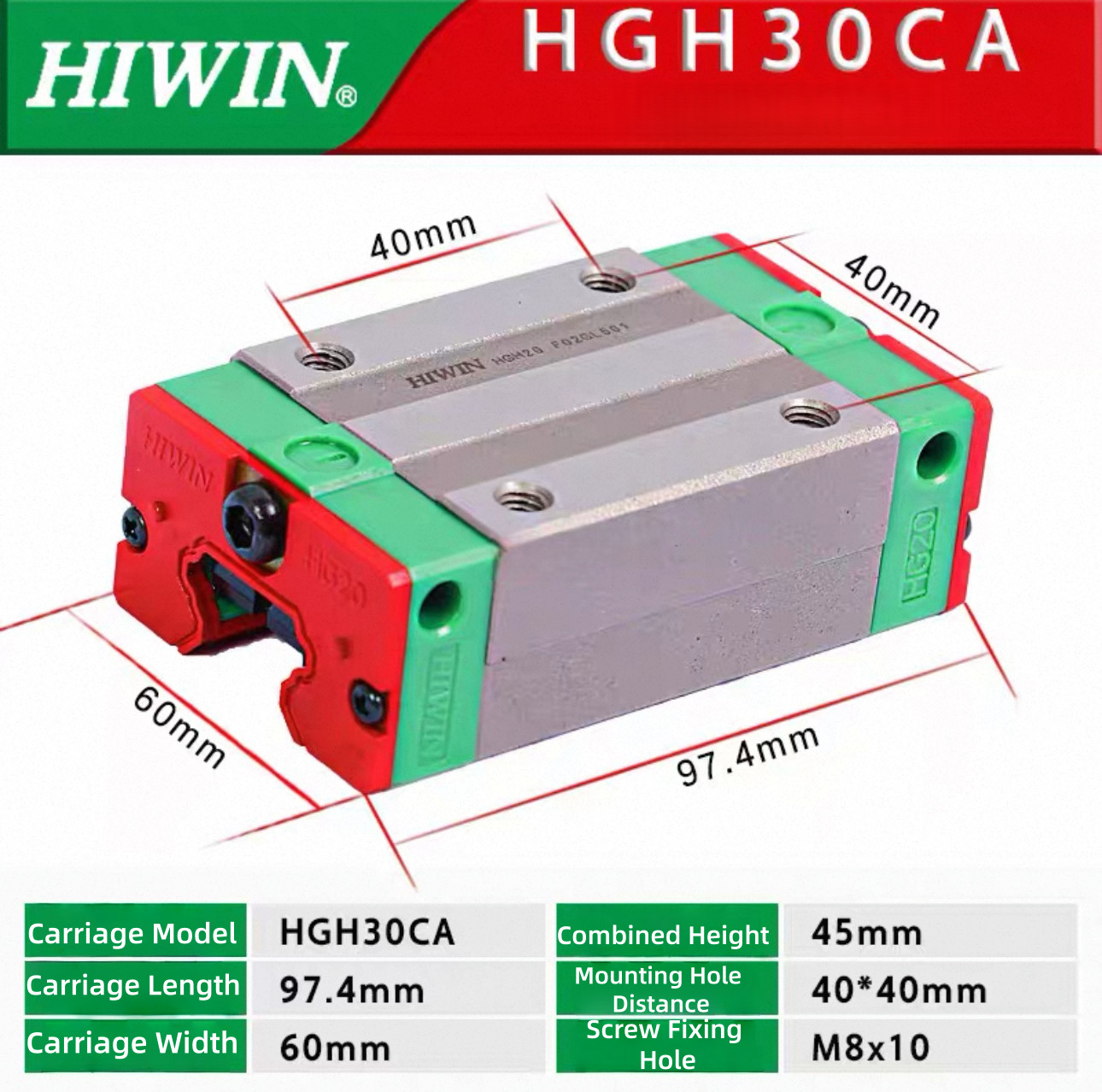 HIWIN HGH15CA/20CA/25CA/30CASlider For Linear Guideway HGH