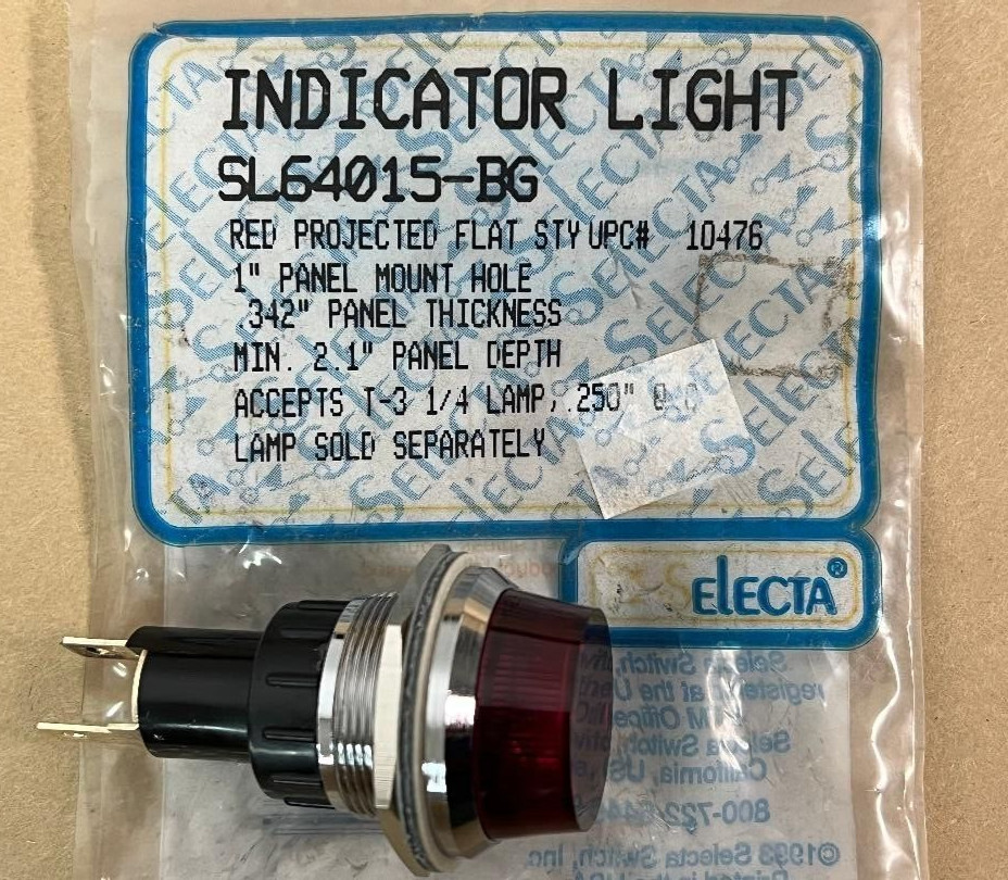 SELECTA INDICATOR LIGHT SL64015-BG, RED PROJECTED FLAT 10476, 1″ PANEL MOUNT