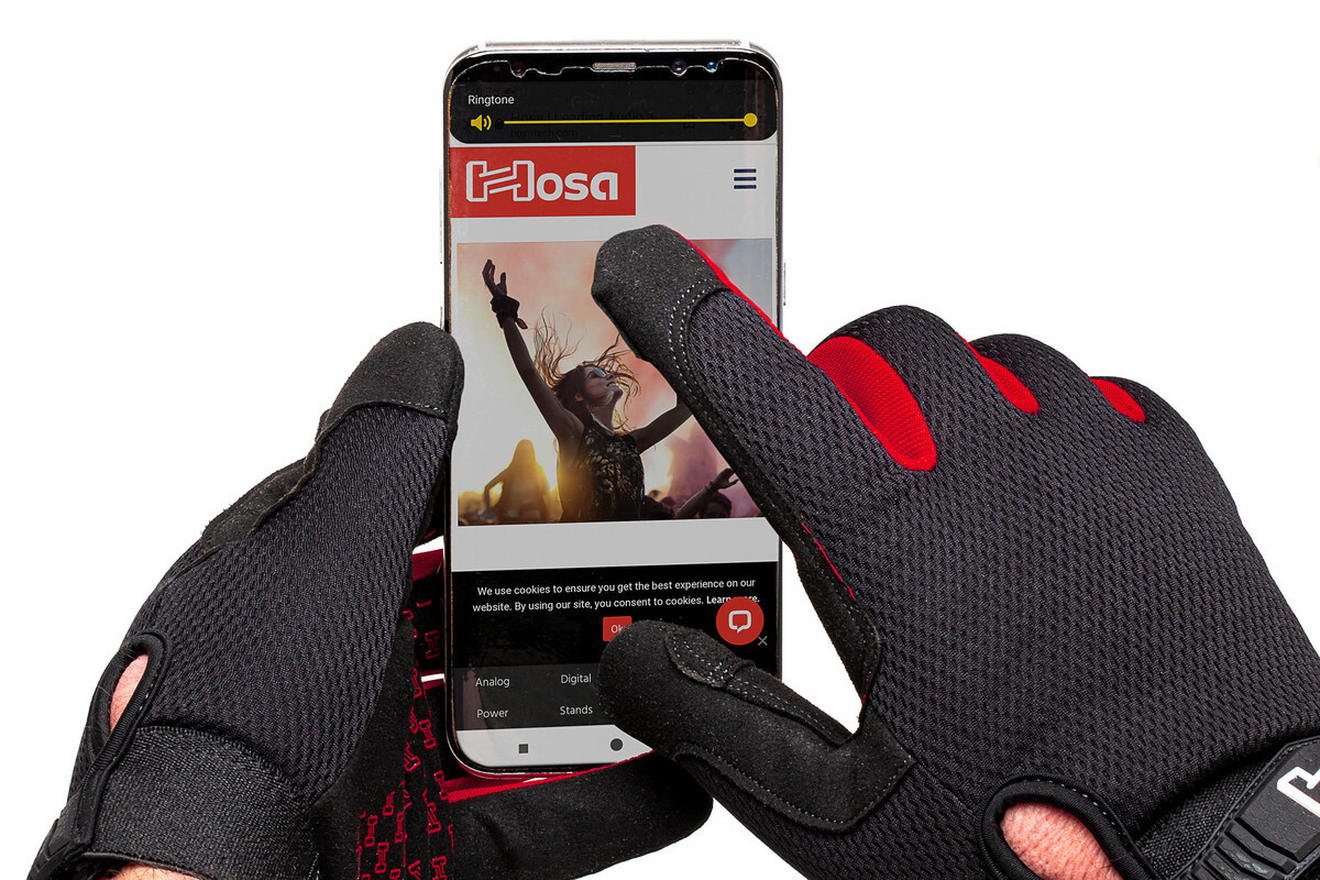A/V Work Gloves Hosa HGG-100 w/Touch screen synthetic leather tips Choose Size
