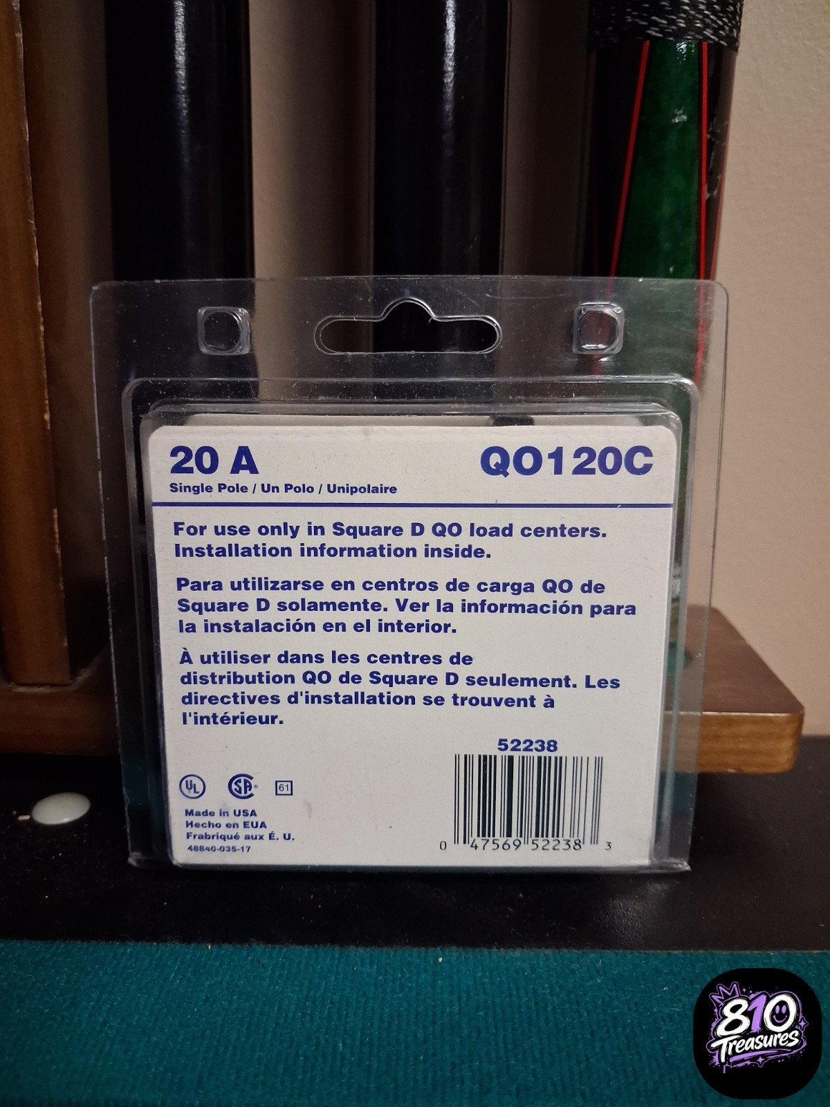 Square D QO120C 20A 1-Pole Plug-On Circuit Breaker 120/240V Trip Ind Type C