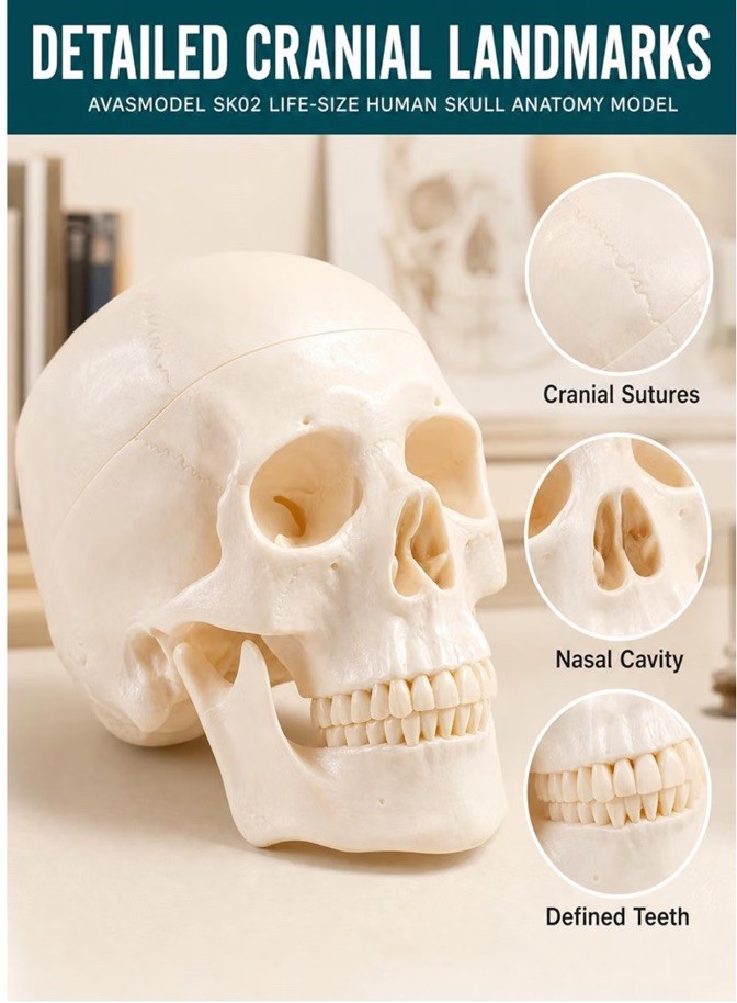 Life Size Human Skull Model 3-Part Magnetic Anatomy Teaching Replica