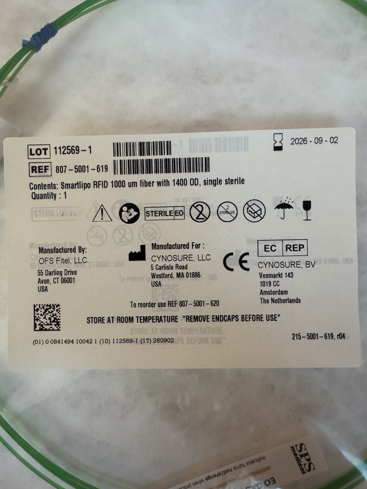 *NEW* Cynosure Smartlipo RFID 1000 um Fiber w/ 1400 OD Exp-09/2026 807-5001-619