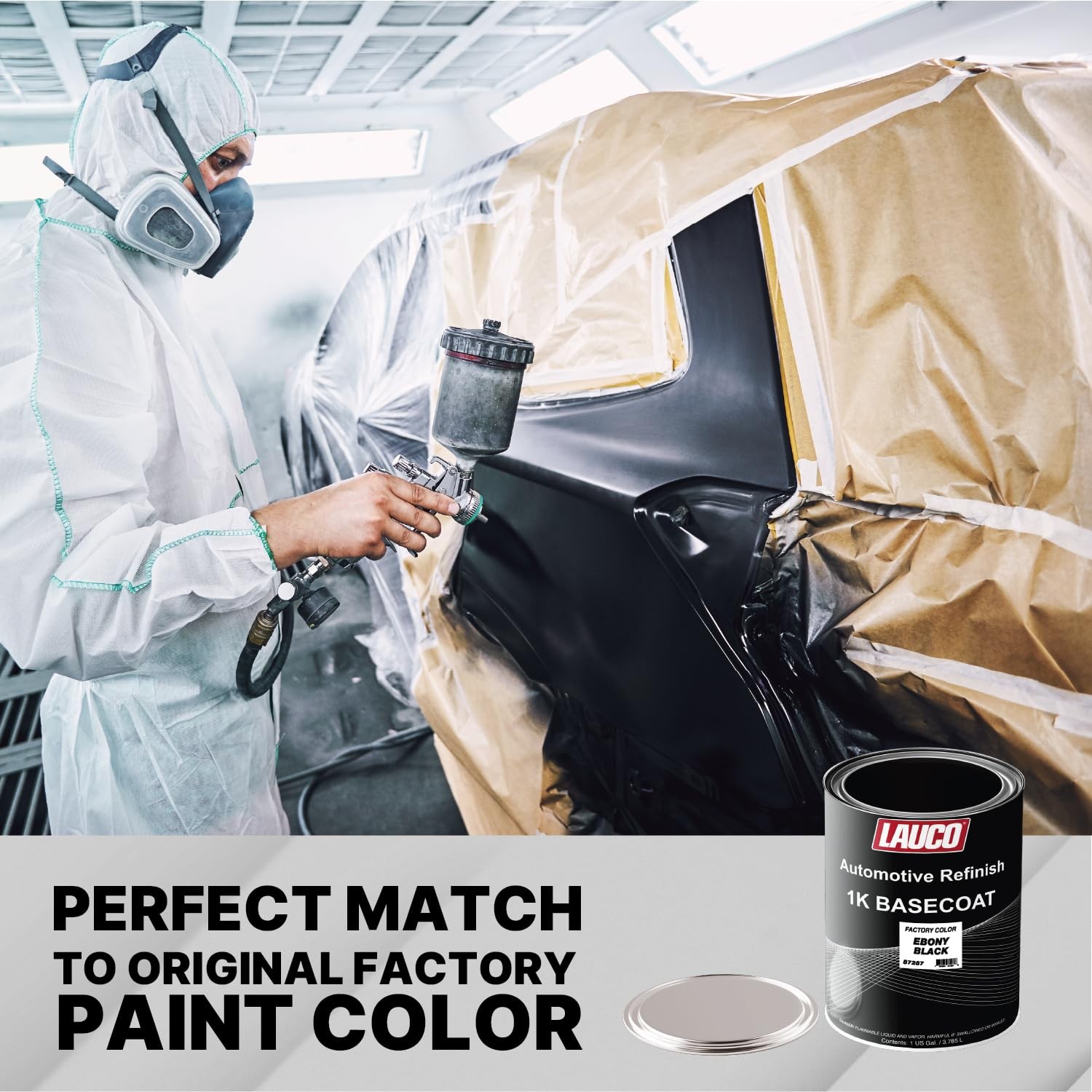 LAUCO Black 1K Basecoat Automotive Paint – 1 Quart – Spray Gun Ready [87287]