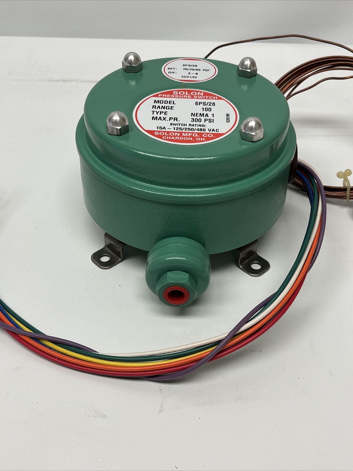 NEW IN BOX Solon 6PS/28 Pressure Switch 15A – 125/250/480VAC 300PSI