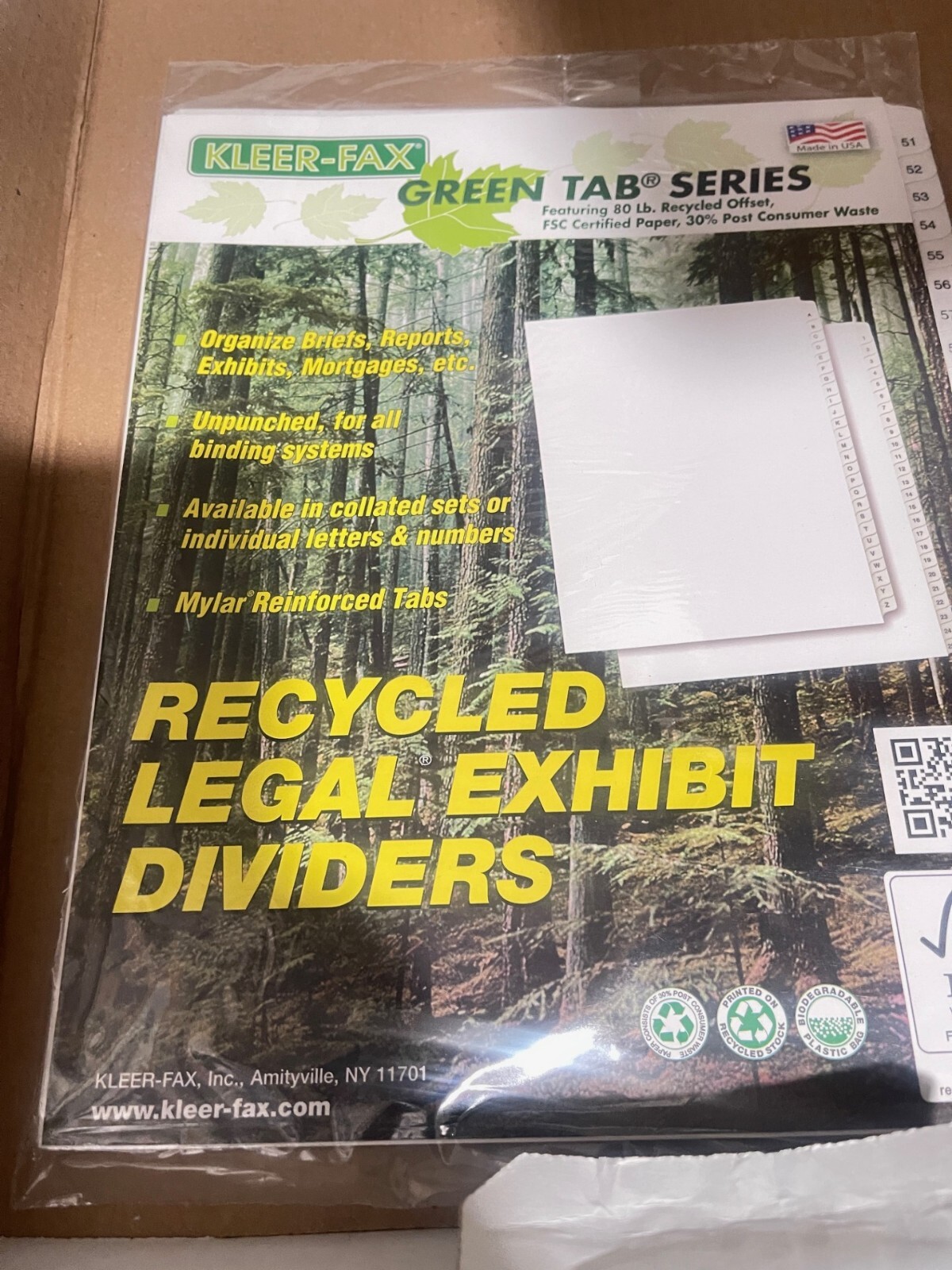 KLEER-FAX Green Tab 90000 Series Letter Exhibit Dividers 25 per pack 51-75(U1M1)
