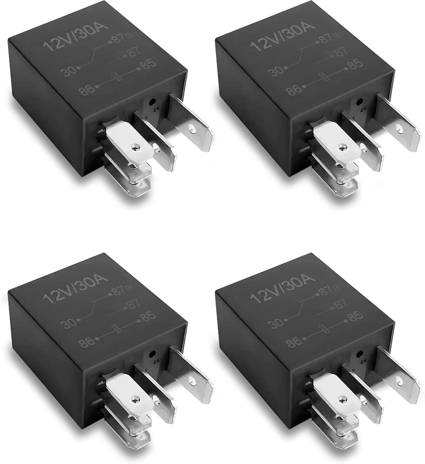 4 Packs 30A Starter Relay 5 Pin 12V Relay Multi-Purpose Automotive Relay Black S