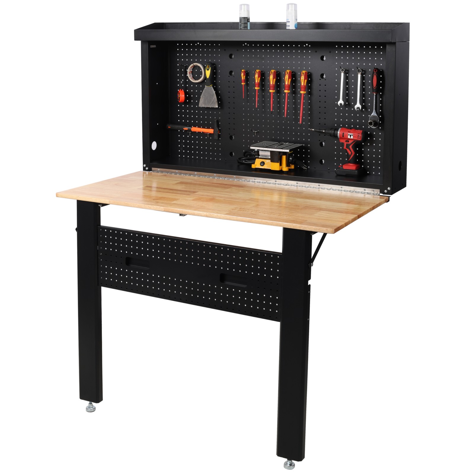 Wall Mounted Workbench, Robust Foldable Workbench with Rubberwood Work Surface