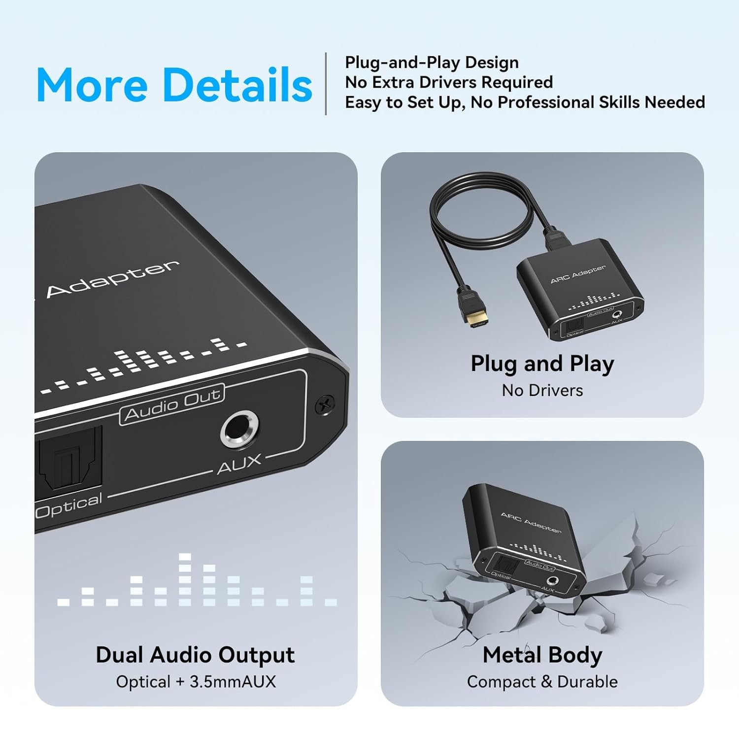HDMI ARC Audio Extractor HDTV ARC to Optical Toslink RCA 3.5mm AUX Adapter