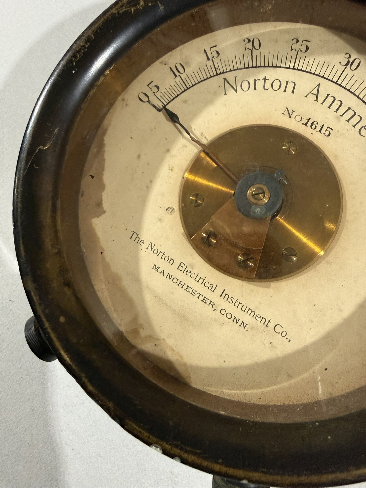 Antique Norton Ammeter No. 1615 – Brass Industrial Electrical Gauge CT