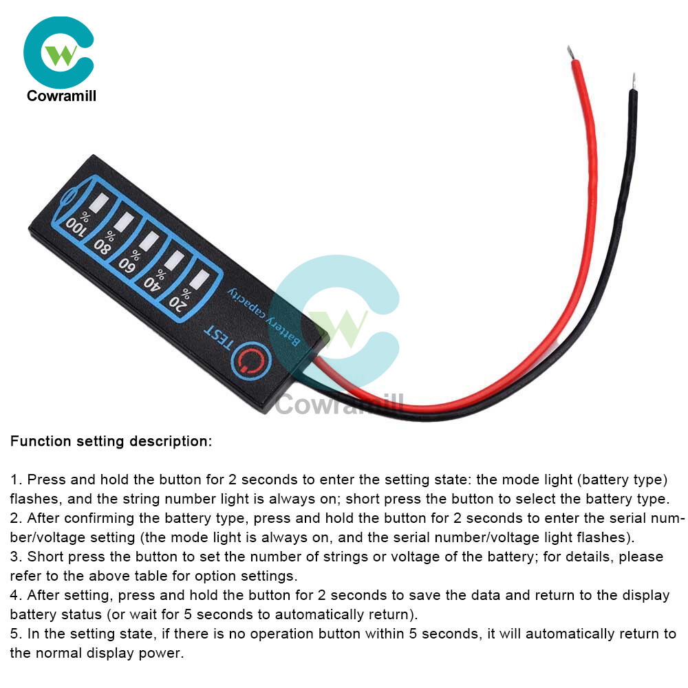 DC5V-30V Intelligent LED Battery Capacity Indicator Board 3-mode Battery Monitor