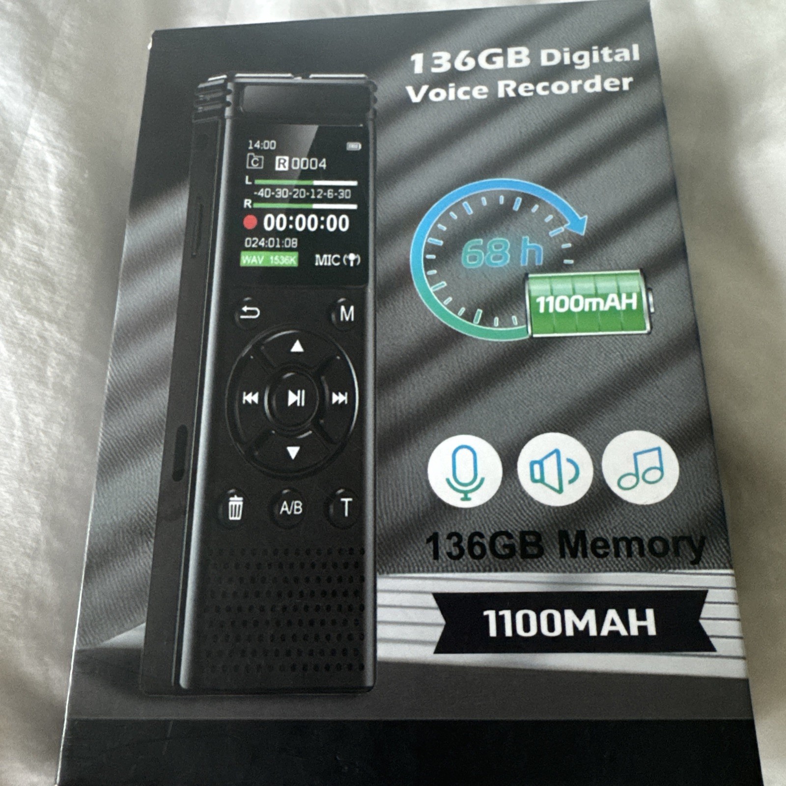 136GB Digital Voice Recorder with Playback,9000 Hours Audio Recording NIOB
