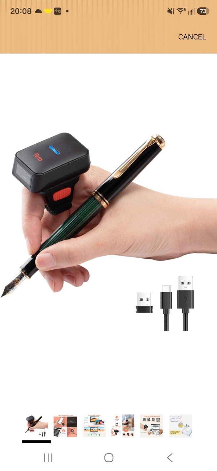 Tera HW0010 Wireless 2D Ring Mini Wearable Barcode Scanner
