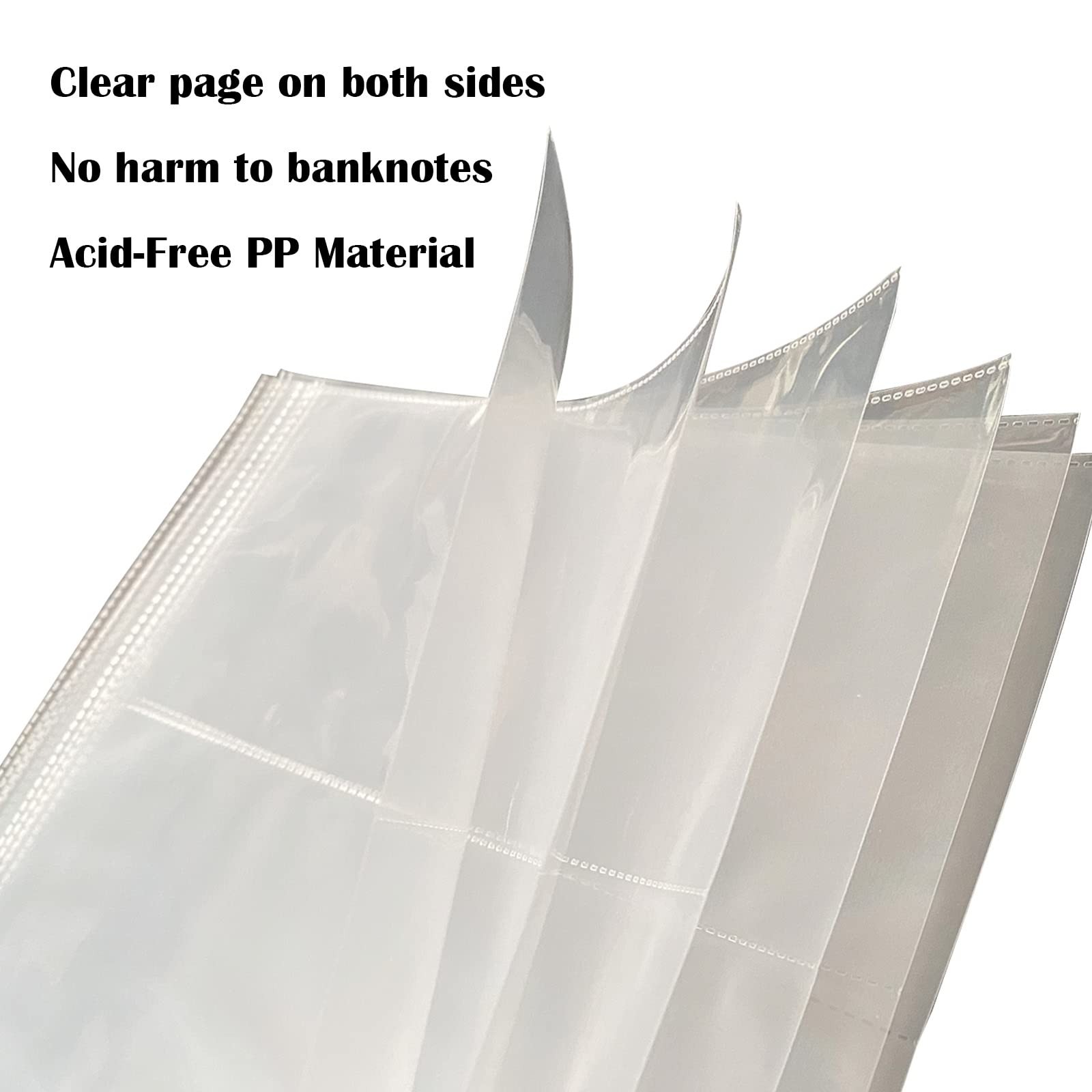 50 Sheets Currency Pages 3 Pockets Paper Money Protectors for 3 Ring Binders