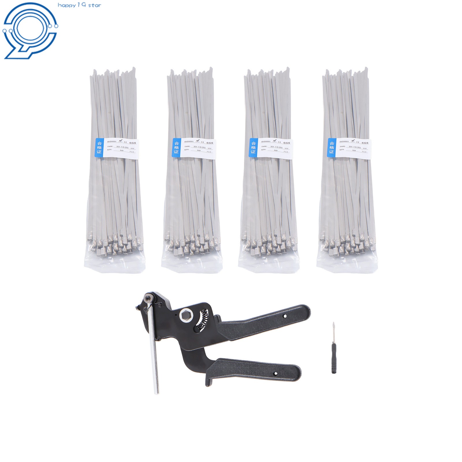 Stainless Steel Cable Tie Gun + 200PC Metal Zip Ties 11.8″ -20°F to +180°F