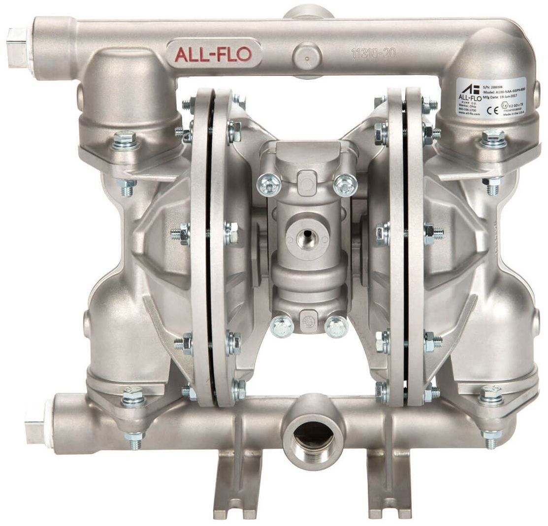 All-Flo Double Diaphragm Pump – A100-NAA-TTYT-B30, 1″, Aluminum, PTFE, 48 GPM