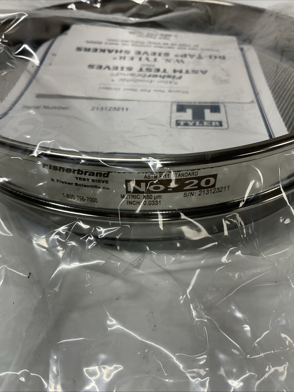 Fisherbrand Test Sieve 8”-HH-SS-SS-US-#20 SIEVE V-757