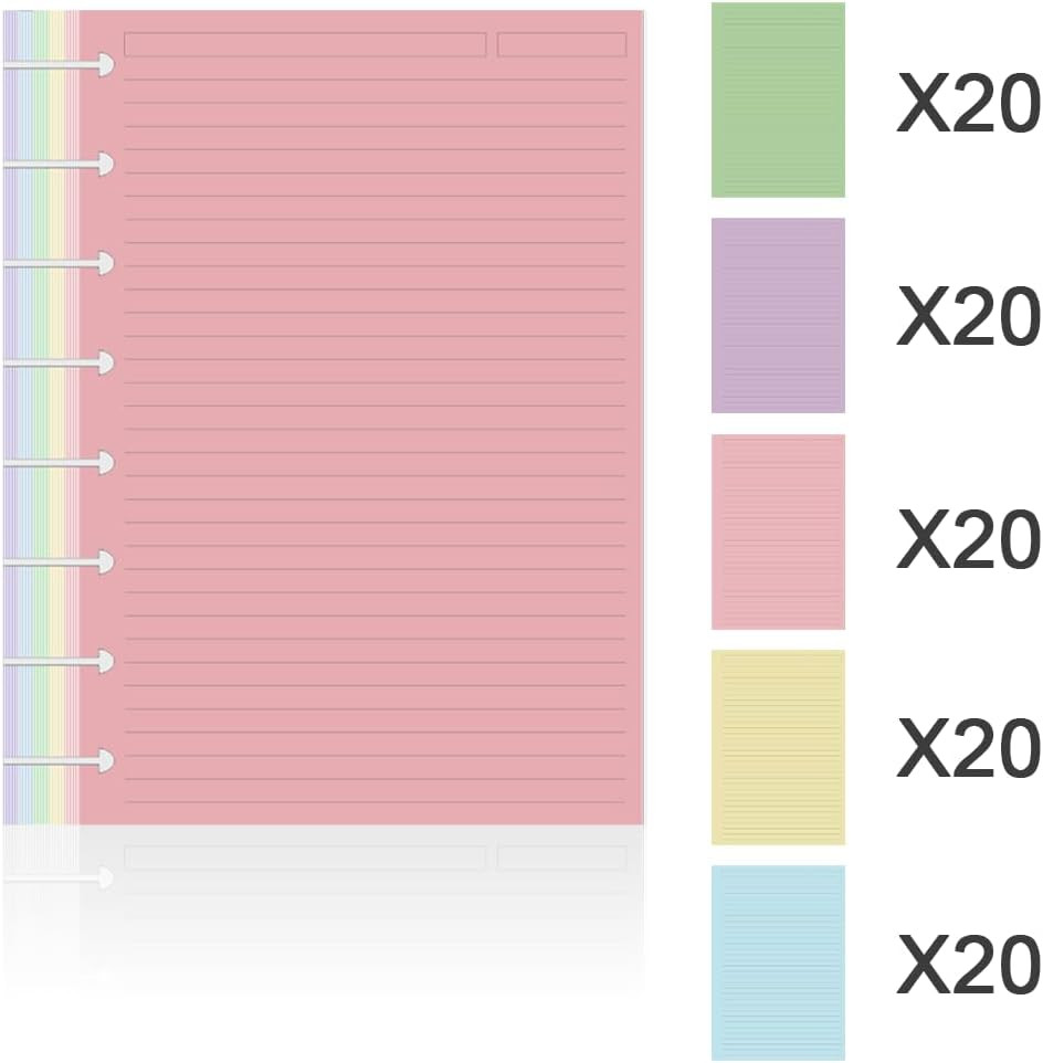 Junior Size TUL Discbound Lined Refill Paper, 8-Disc Disbound Insert, 5 Colors(2