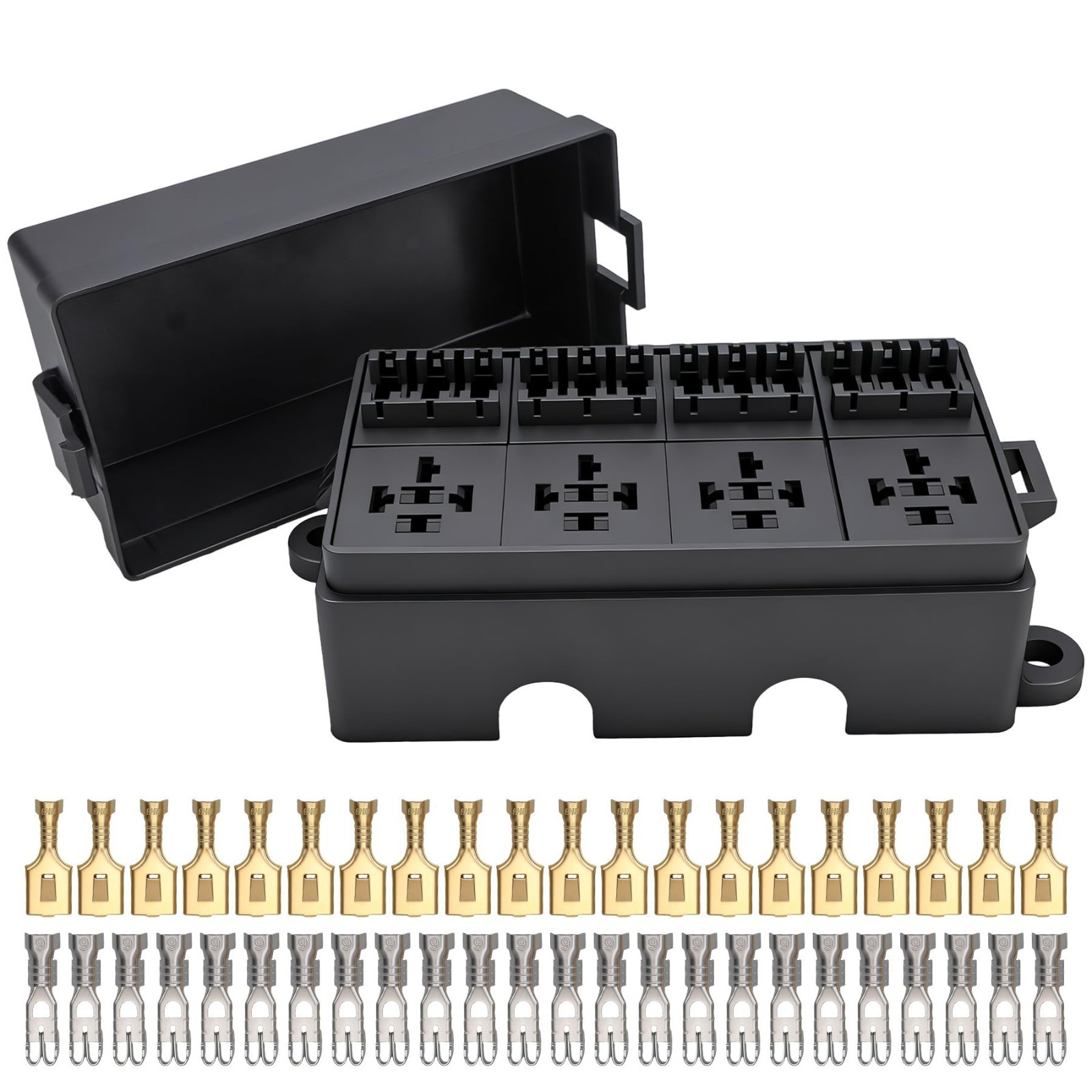 12V Fuse Relay Box with 4 Relays & 12 ATC/ATO Blade Fuses for Cars, Trucks, Boat