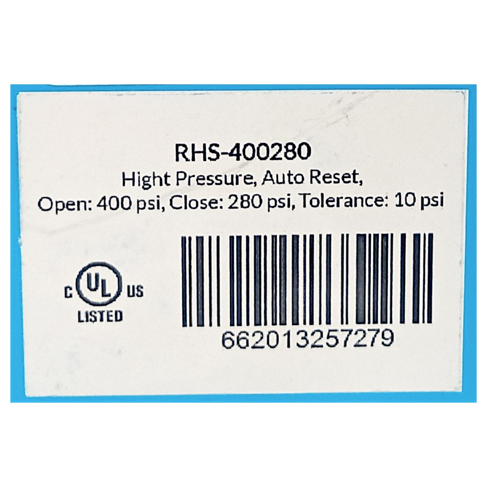 Ranco RHS-400280 High Pressure Switch Open 400 Close 280 PSI HVAC Refrigeration