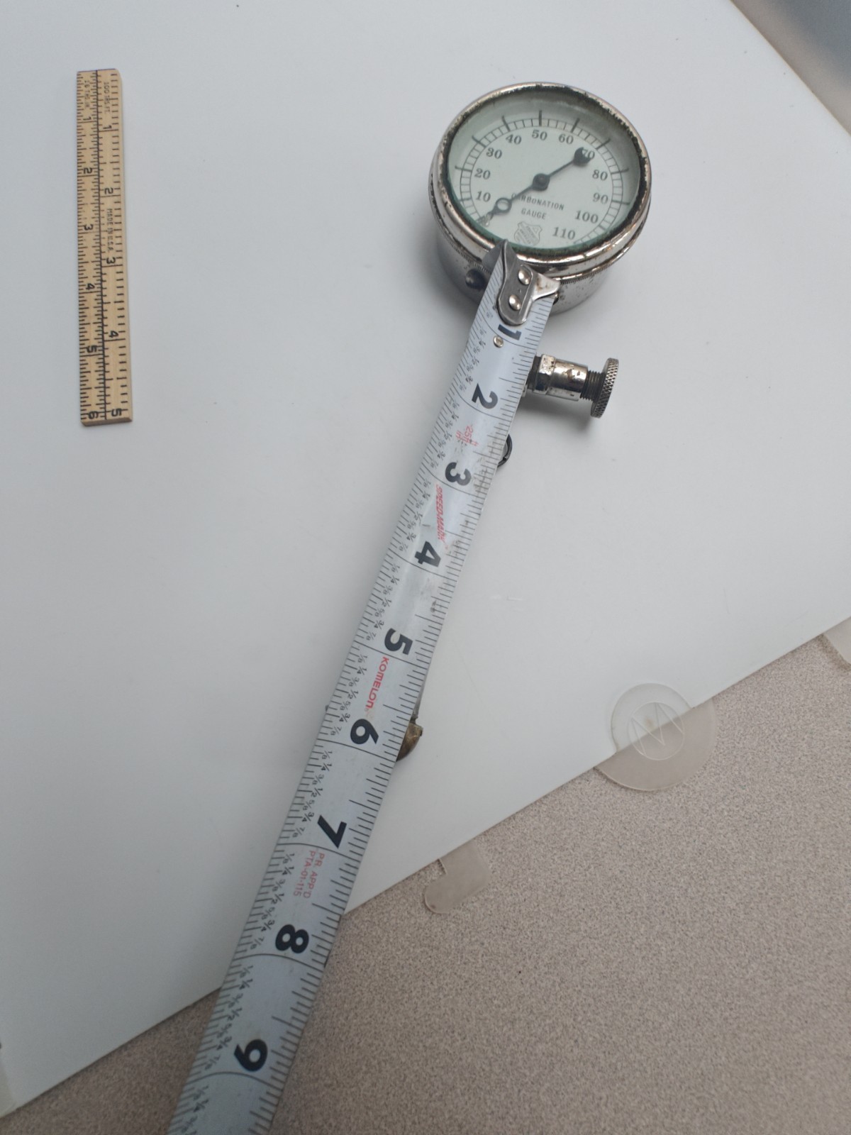Ashcroft Carbonation Gauge 3″ Range: 0-110# Test Valve. Bridgeport Conn. U.S.A