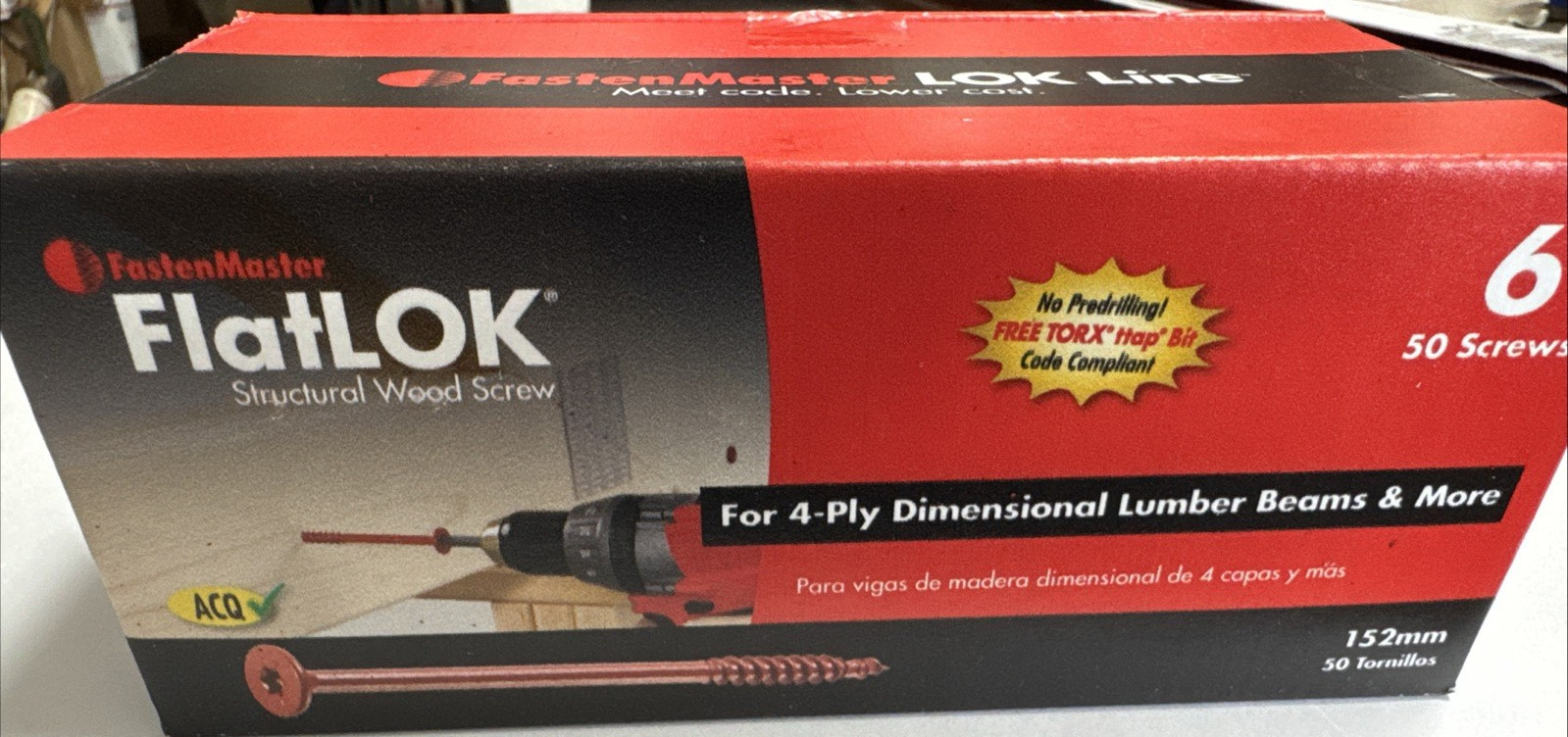 FastenMaster FMFL006-50 FlatLOK Torx TTAP 40-Drive Structural Wood Screws 6 in.