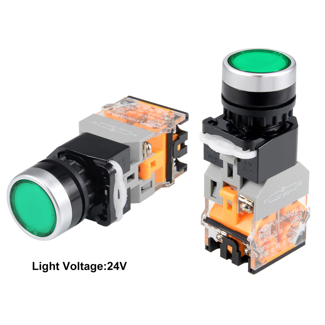 Momentary Push Button Switch Green Round Button DPST 1 No 1 NC Light 24V 22mm