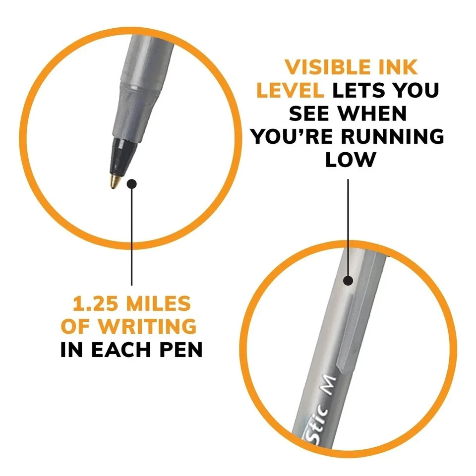 Pack of 12 Ballpoint Pen – Black Ink Ball Point Pens for Office Writing School