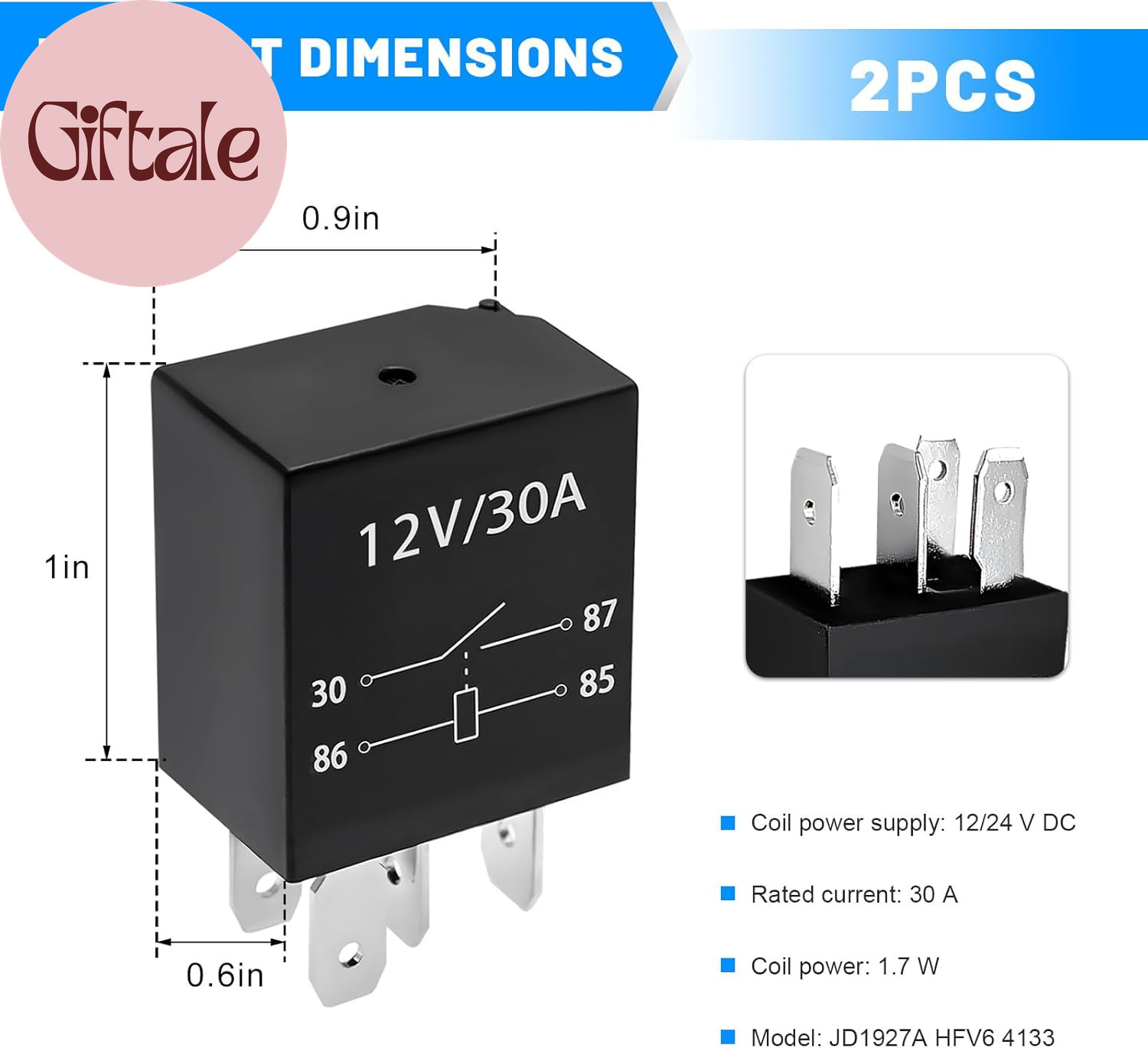 2 PCS 30A Starter Relay, 4 Pin 12V Heavy Duty Multi-Purpose Standard Relay Repla