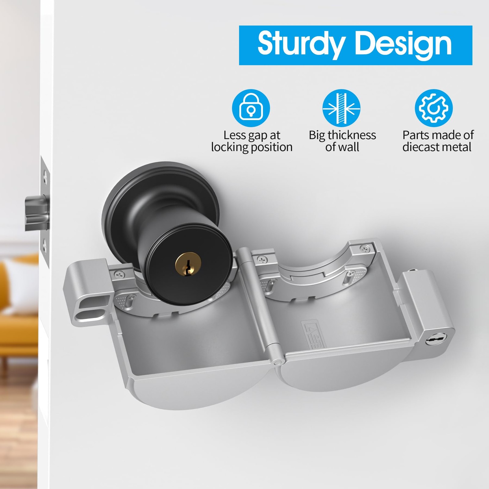 Door Knob Lockout Device Childproof Matte Silver with Brass Keys 3 Keys