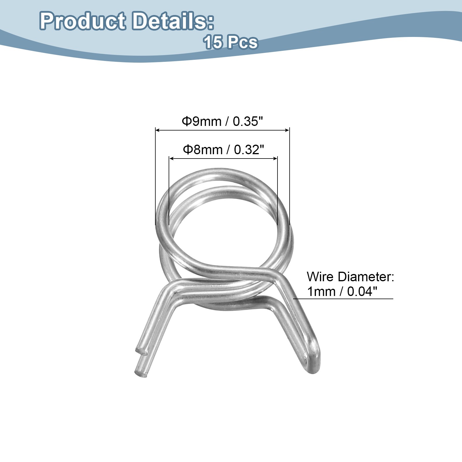 15Pcs 8mm/0.32inch Double Wire Spring Hose Clamp