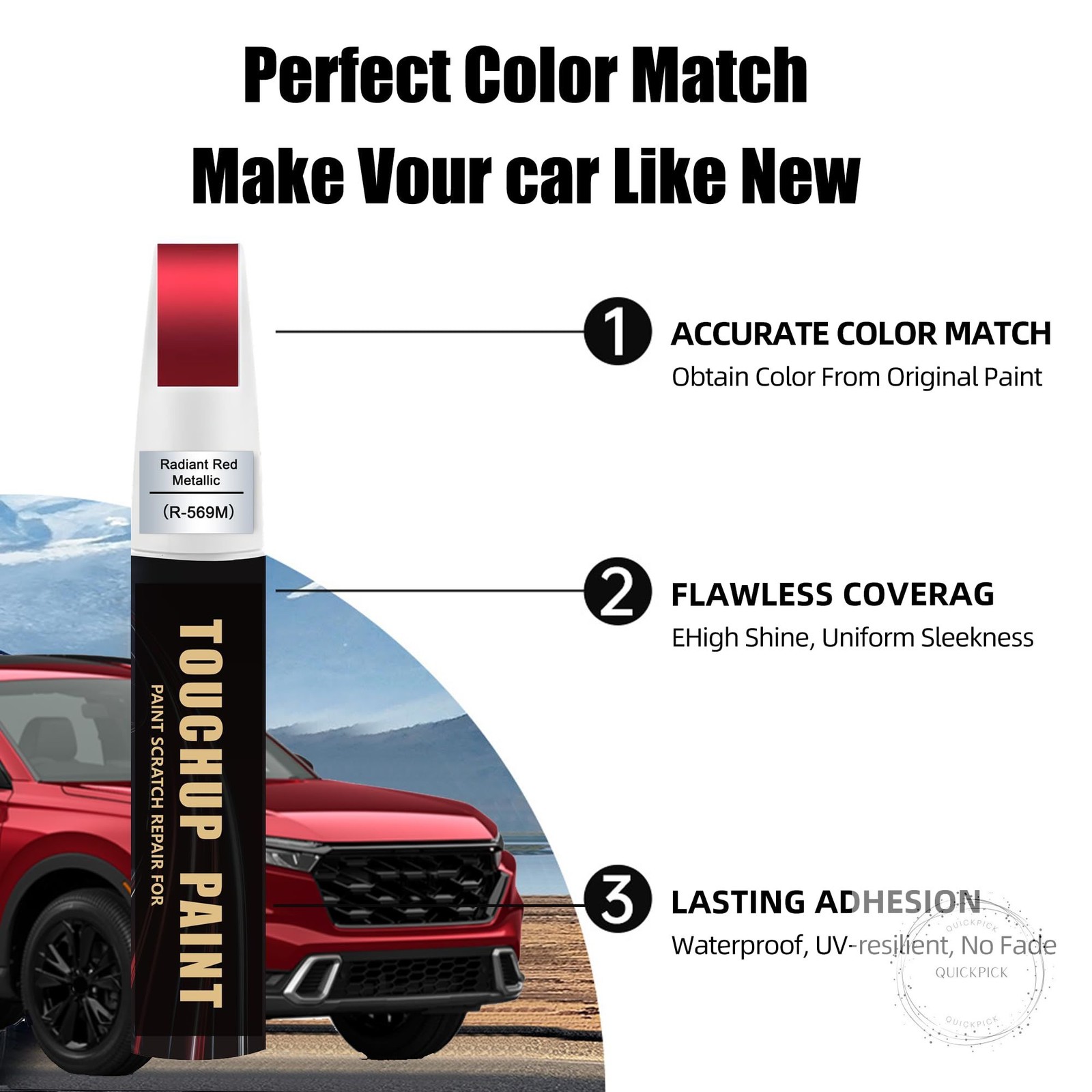 Radiant Red Metallic(R-569M) Car Paint Touch Up Pen Compatible with Honda,2-In-1