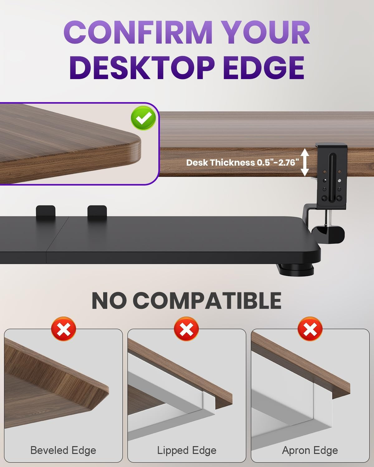 Ergonomic Keyboard Tray under Desk, Pull Out with Adjustable C-Clamp, 25.6 (31.5